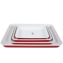 Falcon - Enamel Baking Tray Deluxe Red & White Set 4pce