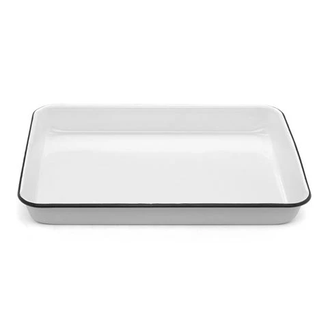 Falcon - Enamel Bake Tray Rectangular White & Black 24cm 3 Falcon - Enamel Bake Tray Rectangular White & Black 24cm