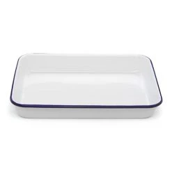 Falcon - Enamel Bake Tray Rectangular White & Blue 24cm