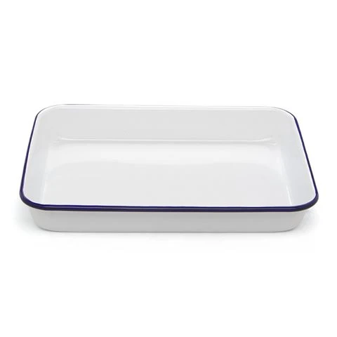 Falcon - Enamel Bake Tray Rectangular White & Blue 24cm 3 Falcon - Enamel Bake Tray Rectangular White & Blue 24cm