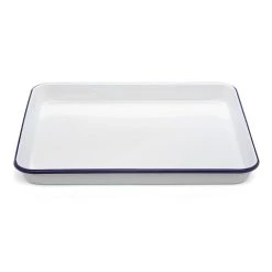 Falcon - Enamel Bake Tray Rectangular White & Blue 31cm