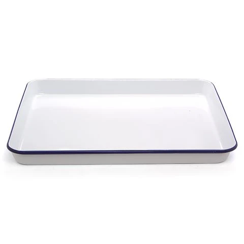 Falcon - Enamel Bake Tray Rectangular White & Blue 41cm 3 Falcon - Enamel Bake Tray Rectangular White & Blue 41cm
