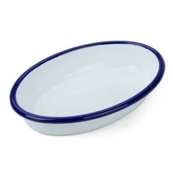 Falcon - Enamel Oval Pie Dish White & Blue 18cm