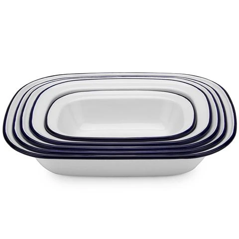 Falcon - Enamel Pie Dish White & Blue Set 5pce 3 Falcon - Enamel Pie Dish White & Blue Set 5pce